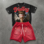 Valley Prayer Angel Rhinestone Embellishment Slogan T-shirt And Shorts Sets