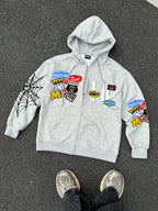 Street Ny Vintage Badge Spider Web Graphic Zip-up Hoodie