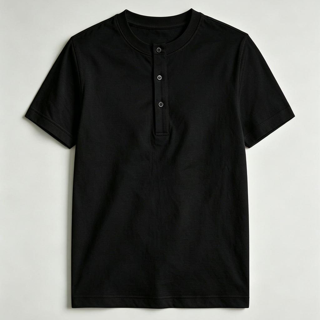 Men's Cotton Henley Collar Short-sleeved Gym Top