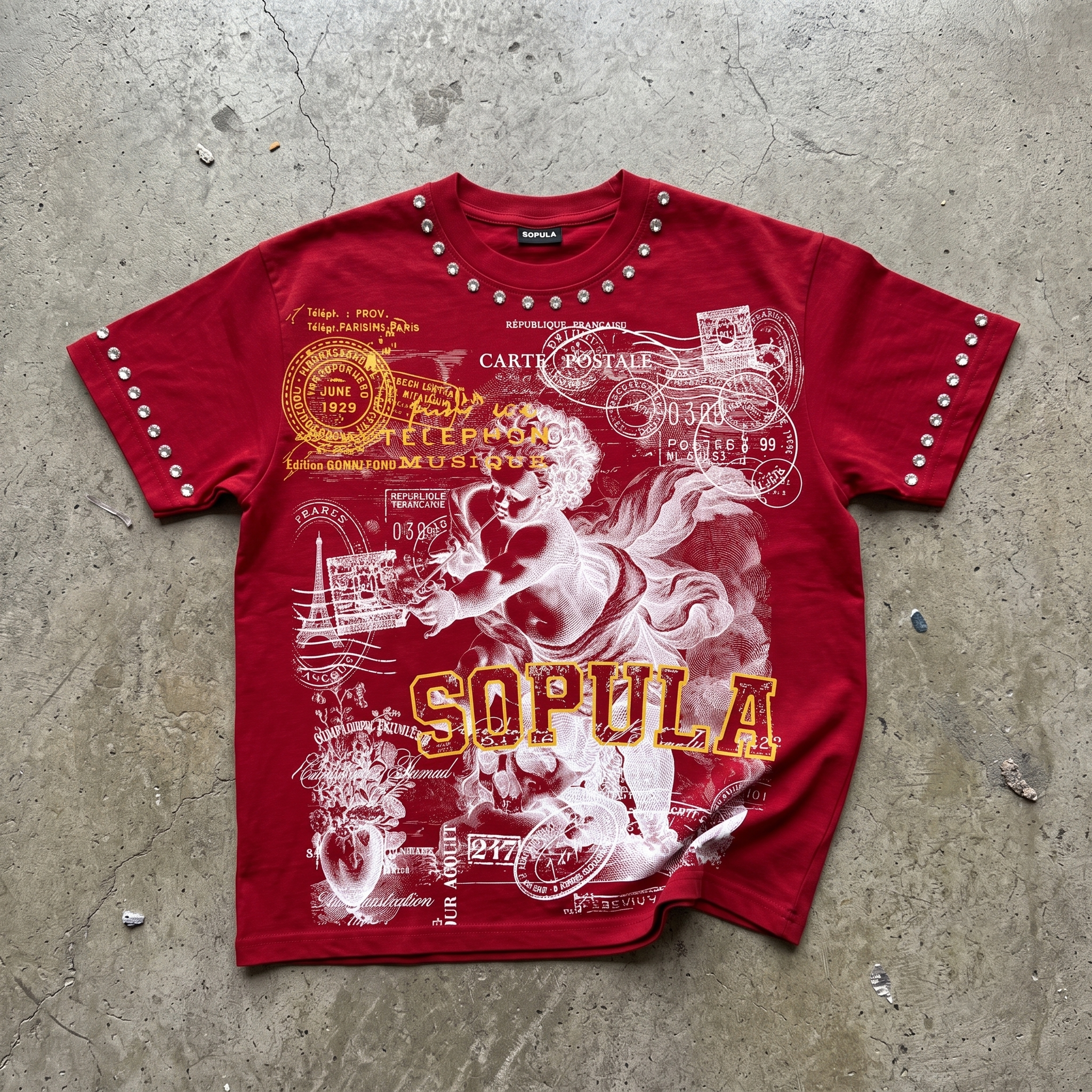 Sopula Angel Stamp Collage Art Graphic T-shirt