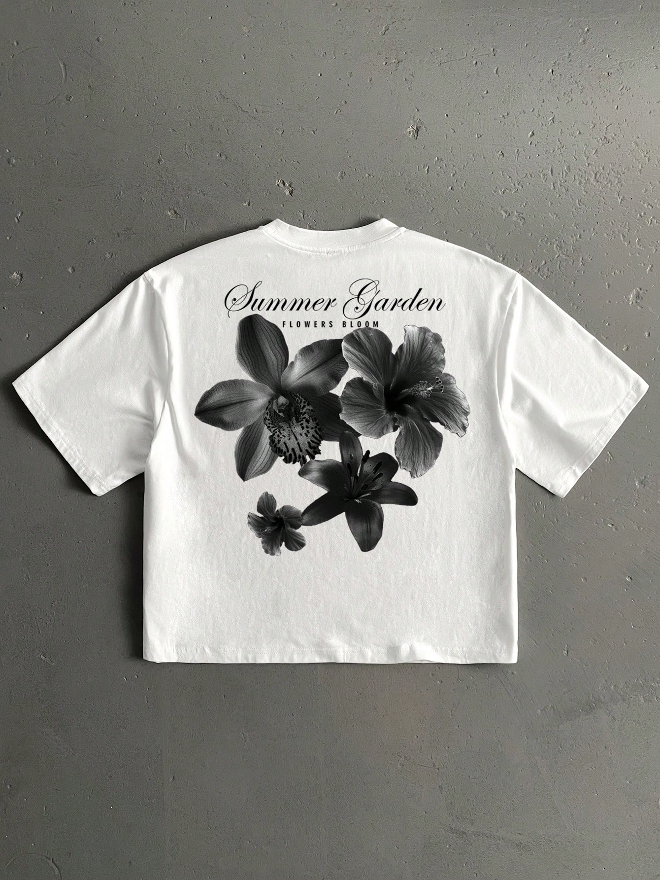 Handwritten Fonts Street Style Floral Graphic Cotton T-shirt