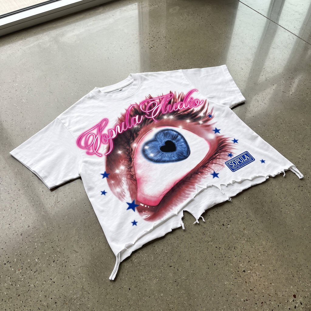 Sopula Blue Eye Vintage Graphic Crop Ripped T-shirt