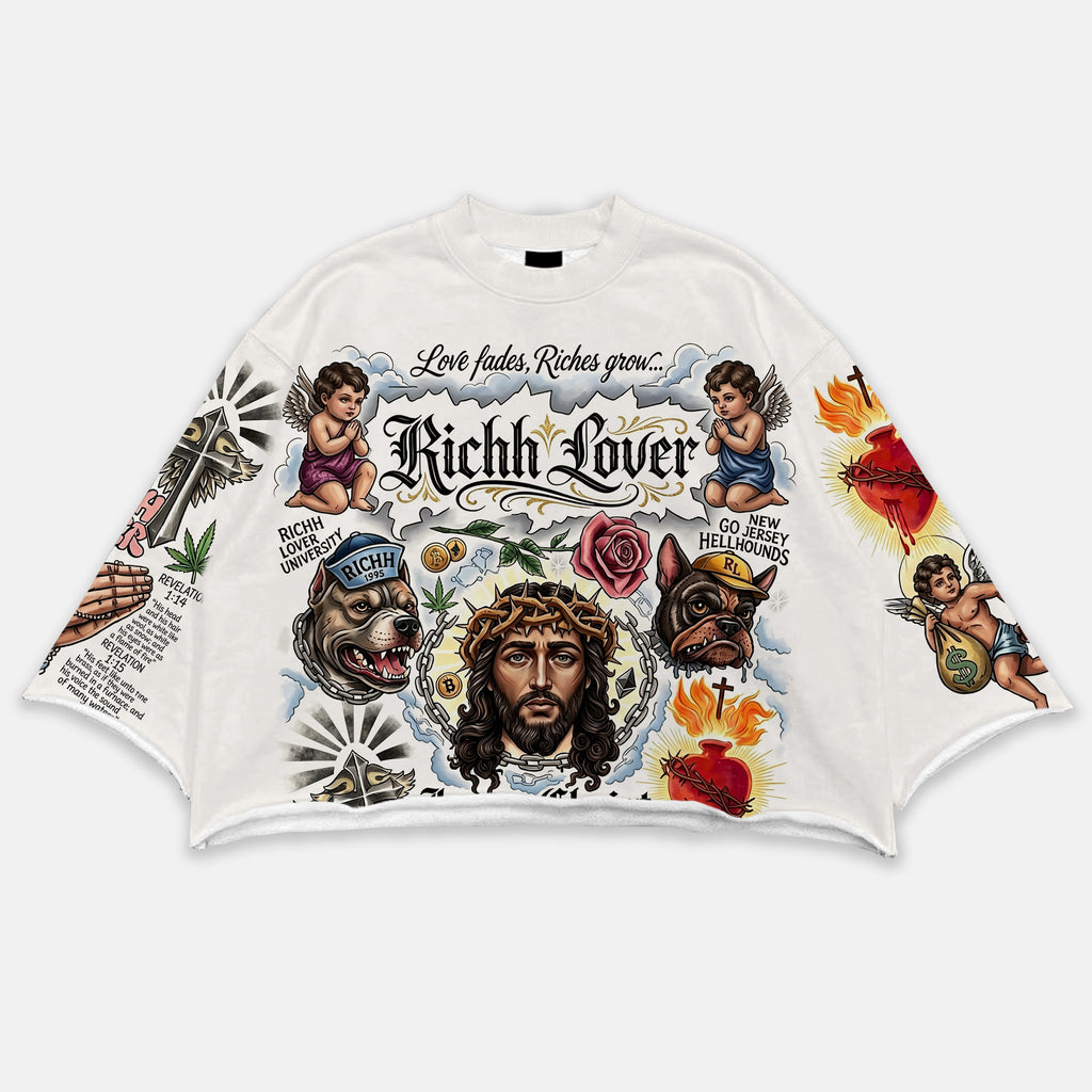 Black Jesus Hellhound Angel Rose Graphic Boxy Crop Crimped Edge T-shirt