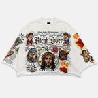 Black Jesus Hellhound Angel Rose Graphic Boxy Crop Crimped Edge T-shirt