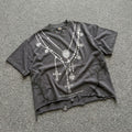 Y2k Layered Cross Rosary Necklace Print Graphic Crop Ripped T-shirt