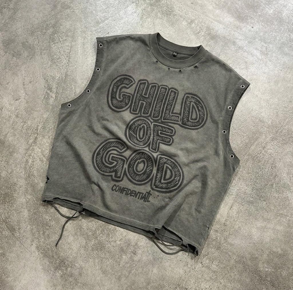 Jesus Child Of God Alphabet Graffiti Graphic Worn-out Boxy Tank Top