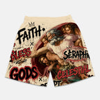Doodle Angel God Bible Retro Graphic Mesh Athletic Shorts