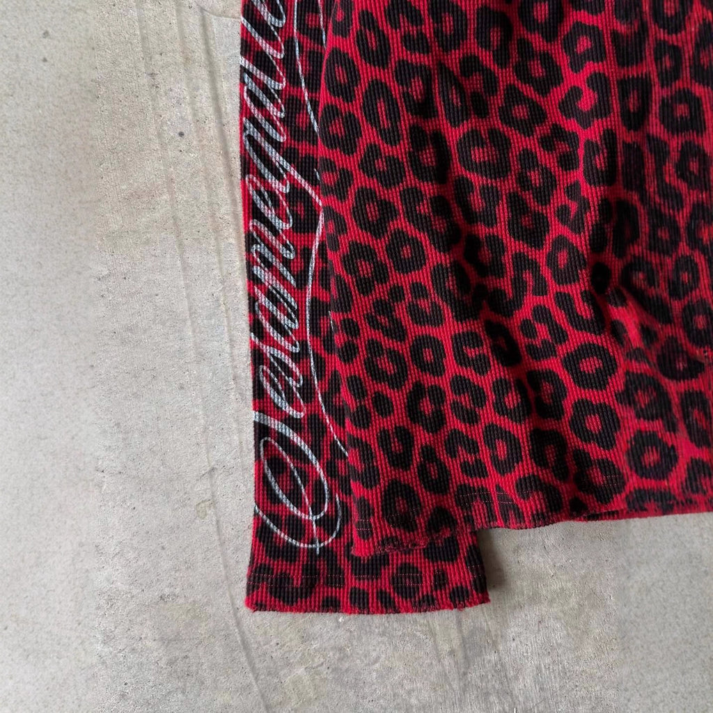 Leopard Print Waffle Texture Long-sleeved T-shirt
