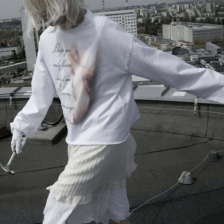 Harajuku-style Character Print Crew Neck Long-sleeved T-shirt