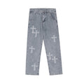 Denim Embroidery Cross Patch Street Jeans