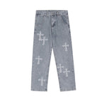 Denim Embroidery Cross Patch Street Jeans
