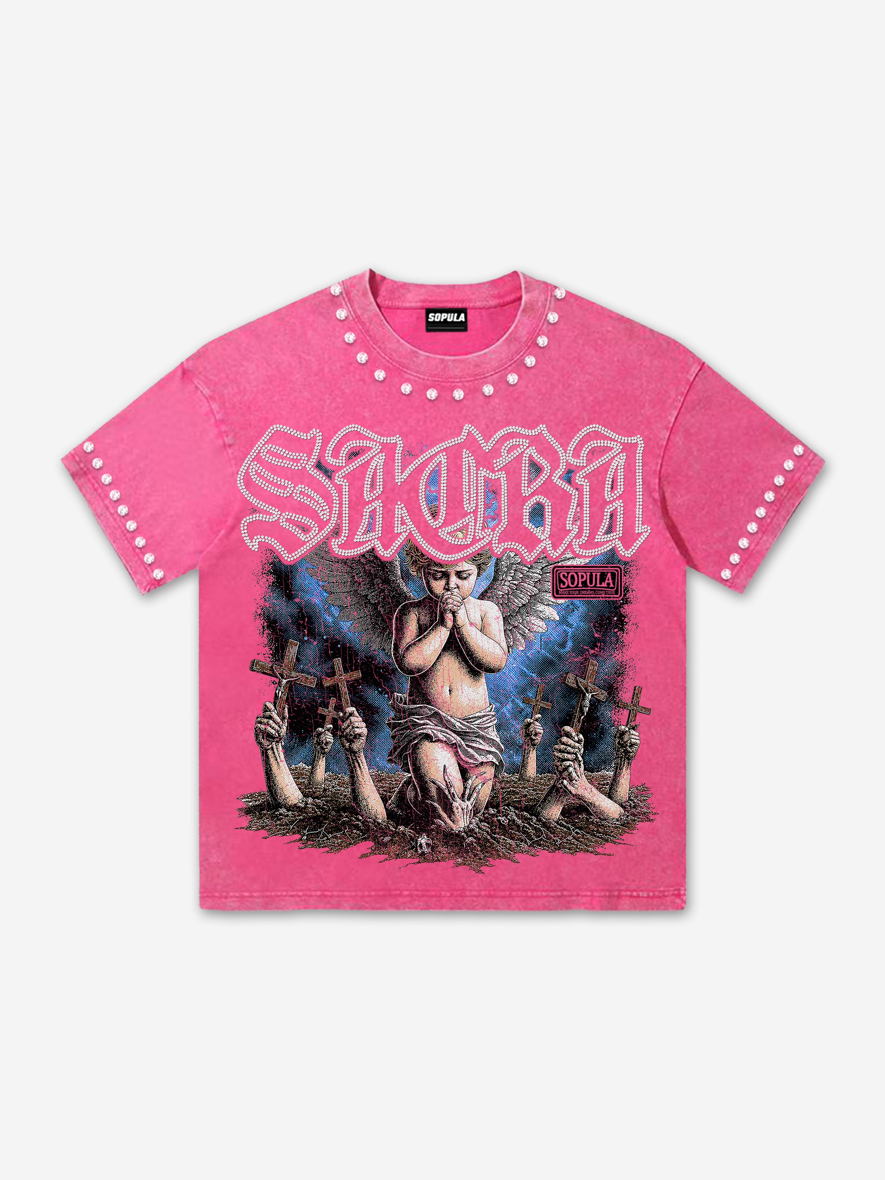 Angel Cross Retro Artistic Graphic Acid Washed T-shirt