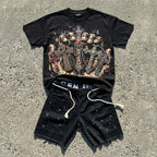 Jesus Holds The Cross In Both Hands Graphic T-shirt and Jorts Sets