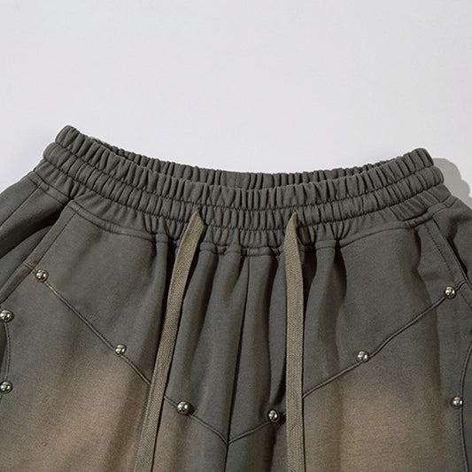 Men's Retro Acid Washed Drawstring Metal Sports Shorts