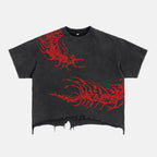 Y2k Dark Centipede Print Graphic Crop Ripped T-shirt