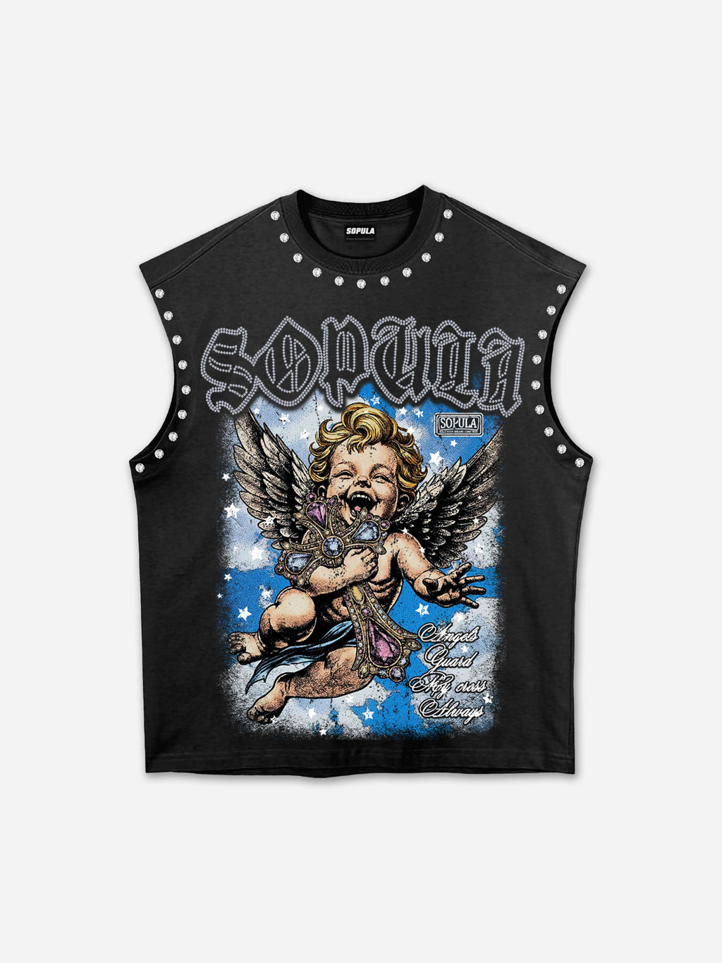 Sopula Angel Of The Cross Graphic Rhinestone Tank Top