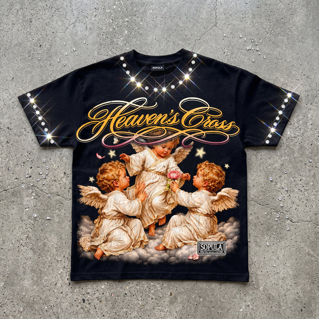 Floral Angel Heaven Cross Graphic T-shirt