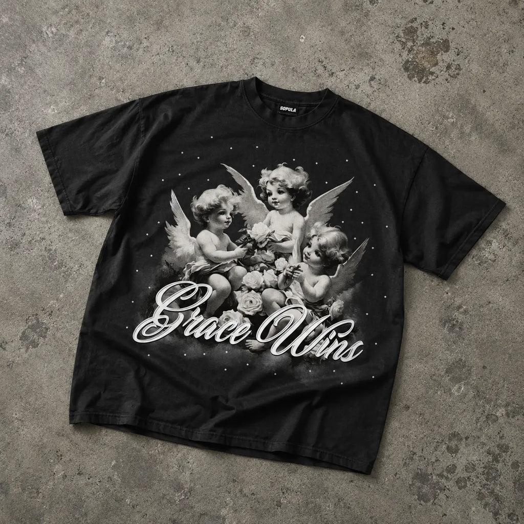 Grace Wins Angel Vintage Graphic Cotton T-shirt