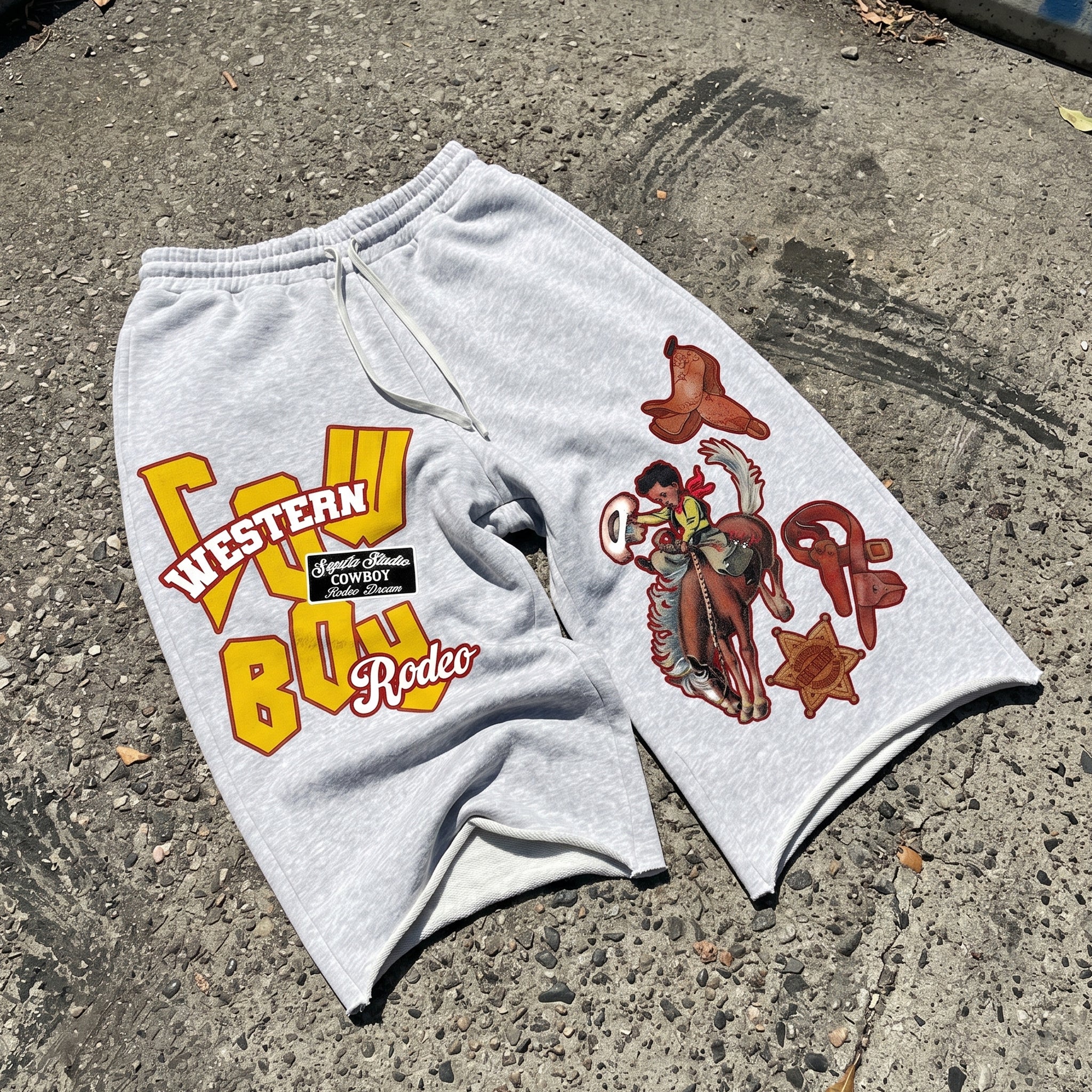Cowboy Rodeo Dreams Fun Graphic Terry Wool Capri Sweatpants