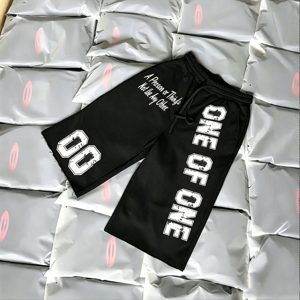 Vintage Word Graphic Drawstring Casual Pocket  3/4 Shorts
