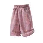 Textured Fabric Plaid Drawstring Casual Capri Pants