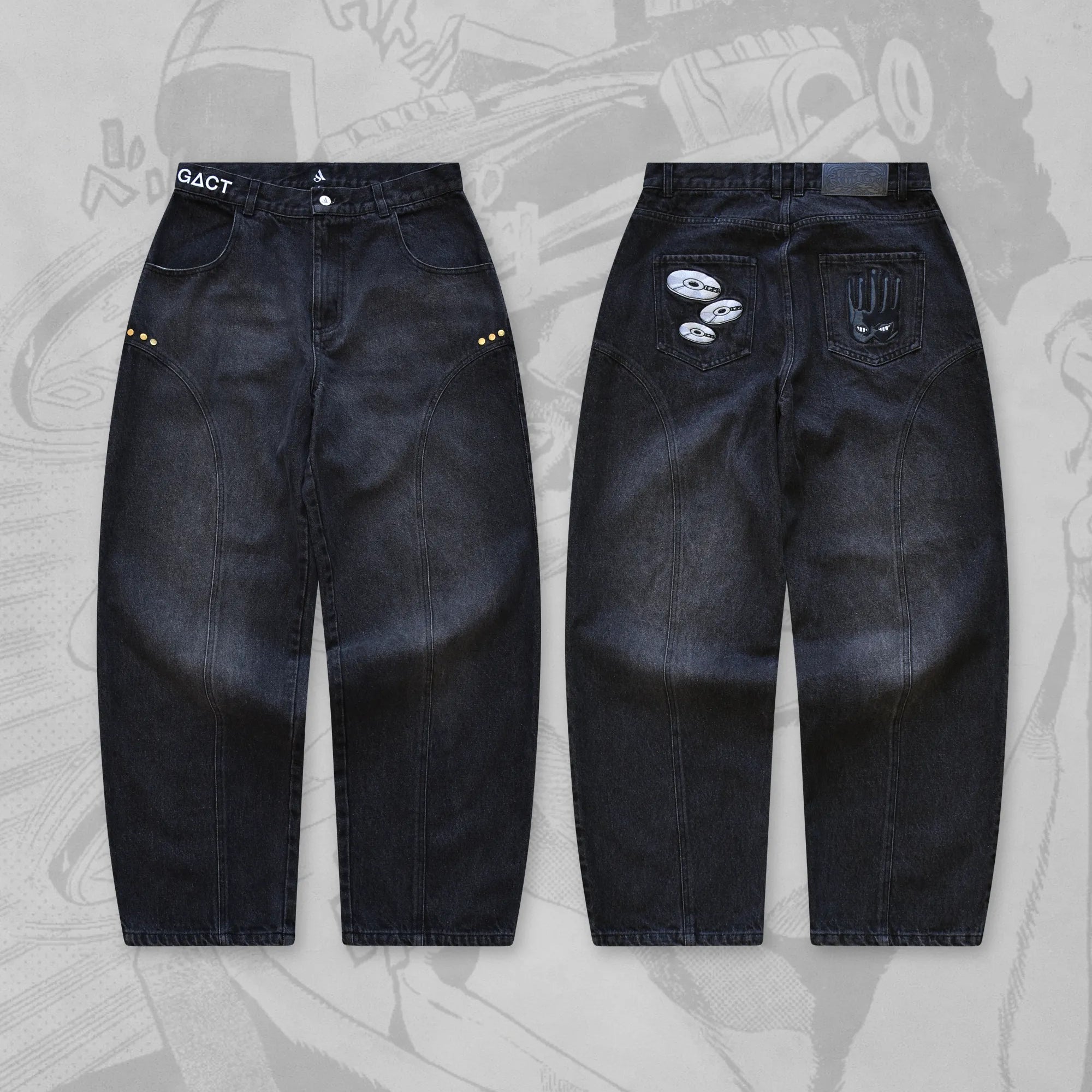Men's Fashion Cd Embroidered Drawstring  Disc Jeans