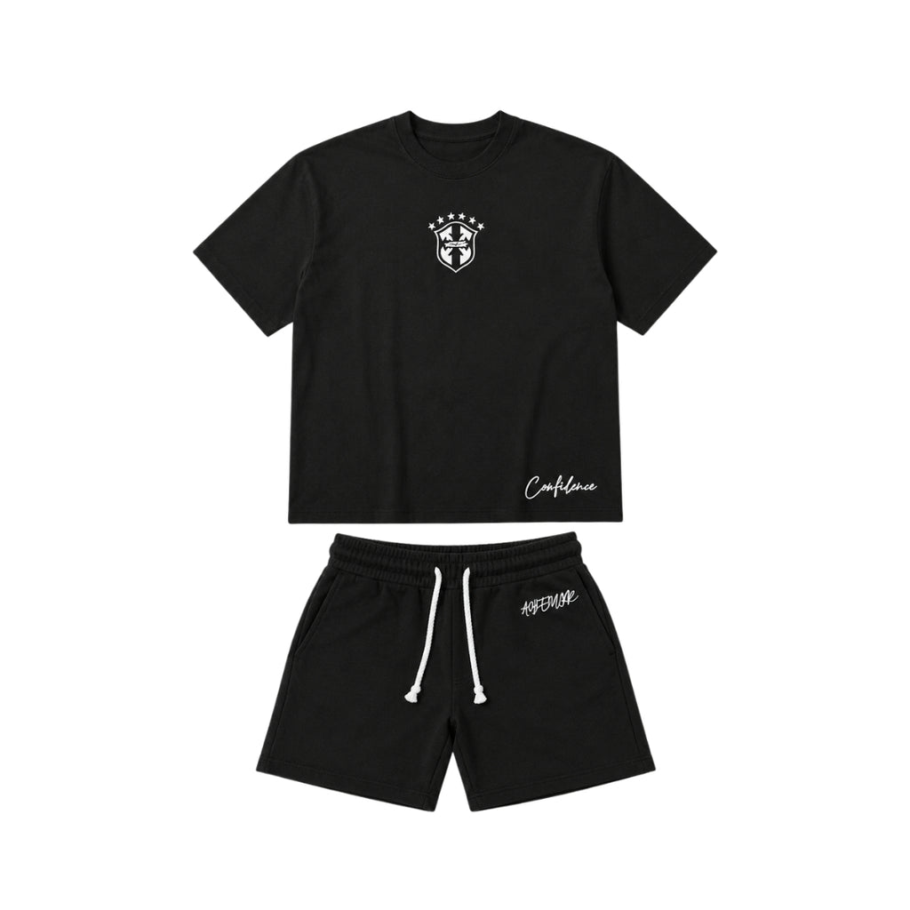 Men's Embroidered Drawstring Sports T-shirt And Shorts Set