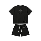 Men's Embroidered Drawstring Sports T-shirt And Shorts Set