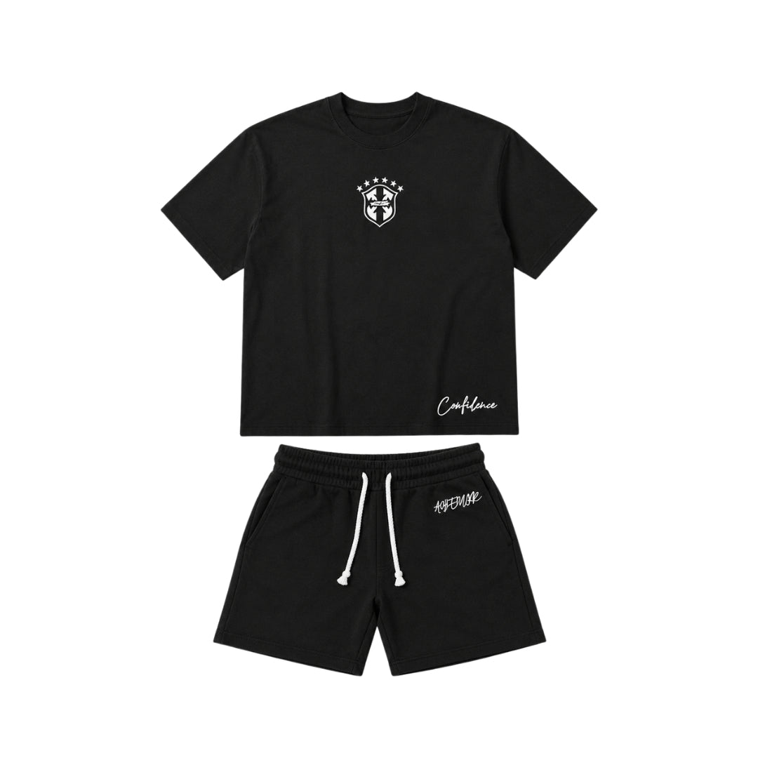 Men's Embroidered Drawstring Sports T-shirt And Shorts Set