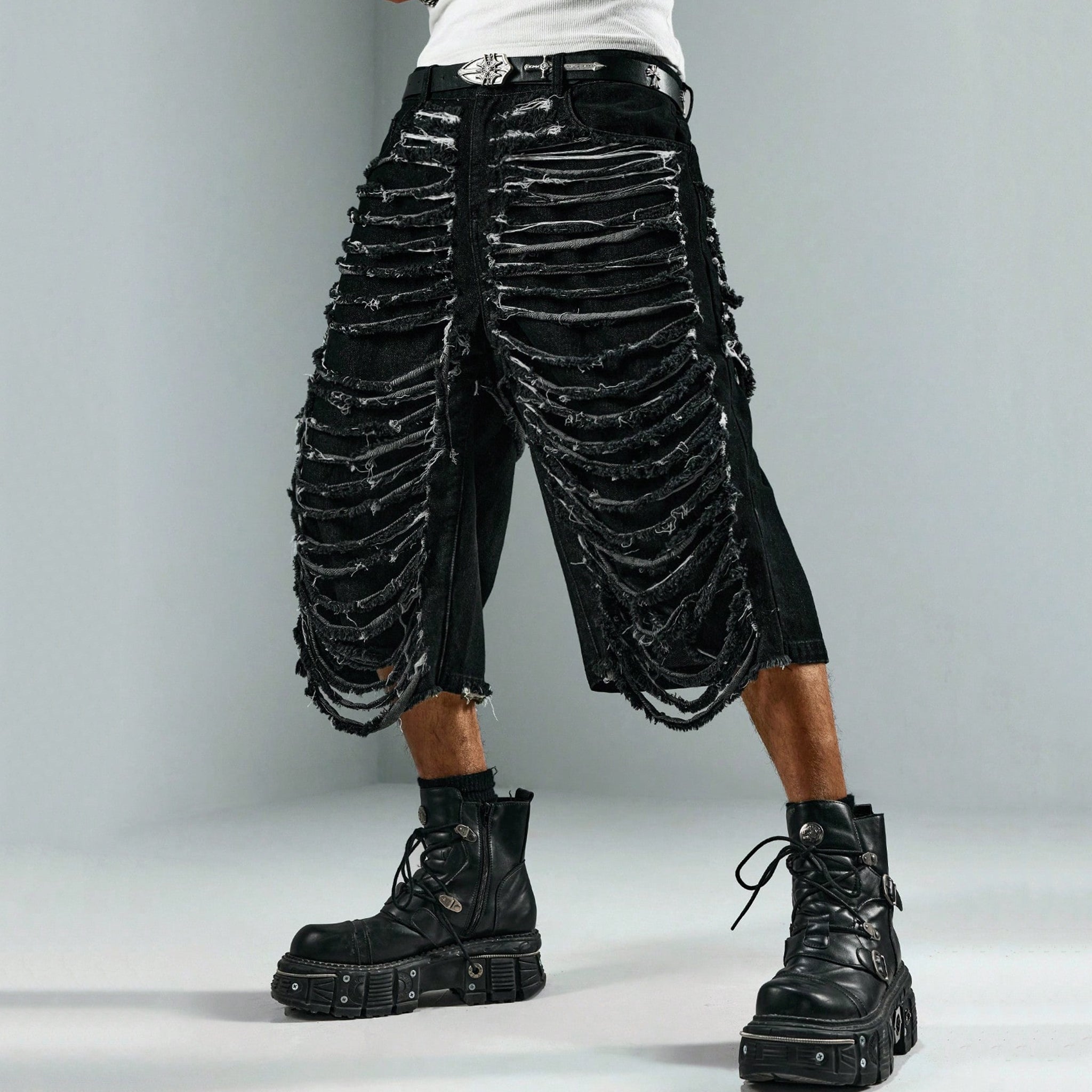 Men's Y2k Hip Hop Style Ripped Denim Shorts
