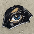 Y2k Retro God's Eye Cross Star Graphic Boxy Crop Crimped Edge T-shirt