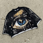 Y2k Retro God's Eye Cross Star Graphic Boxy Crop Crimped Edge T-shirt