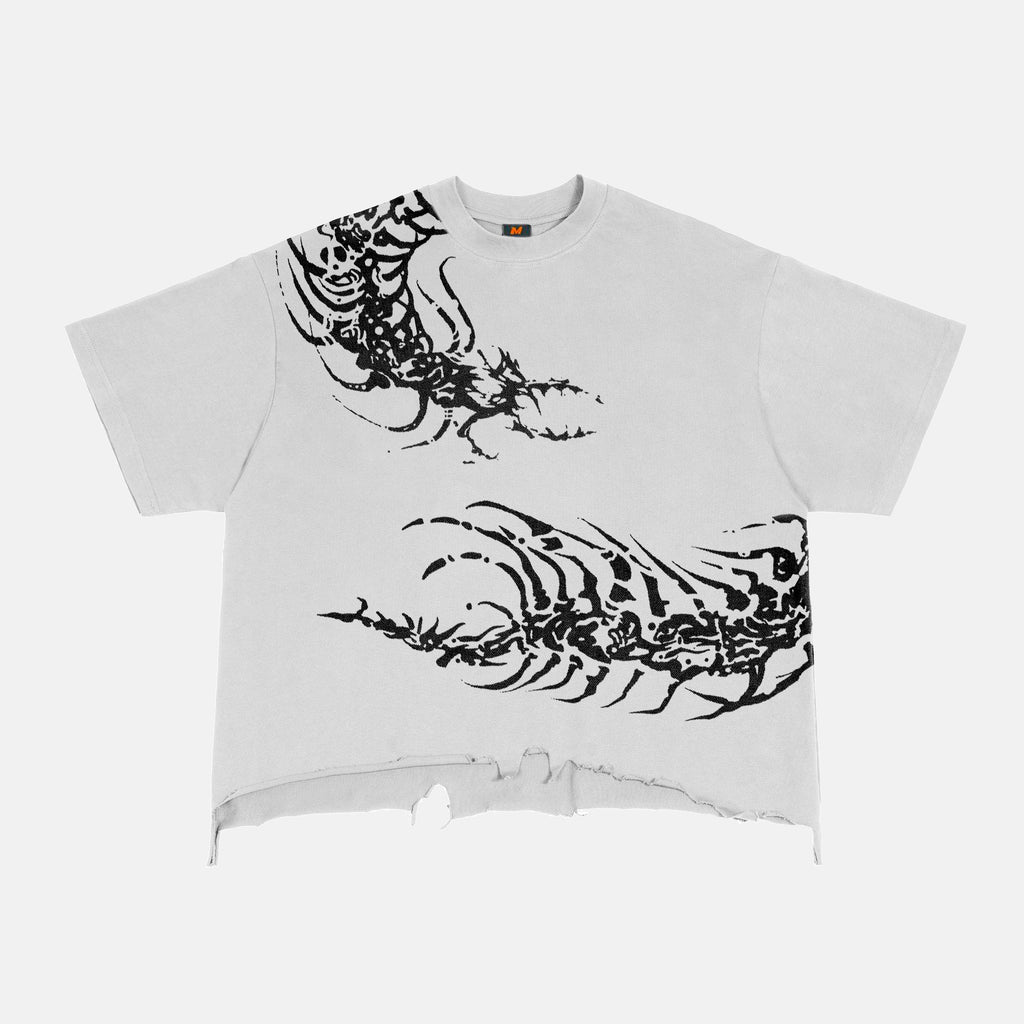 Y2k Dark Centipede Print Graphic Crop Ripped T-shirt
