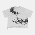Y2k Dark Centipede Print Graphic Crop Ripped T-shirt