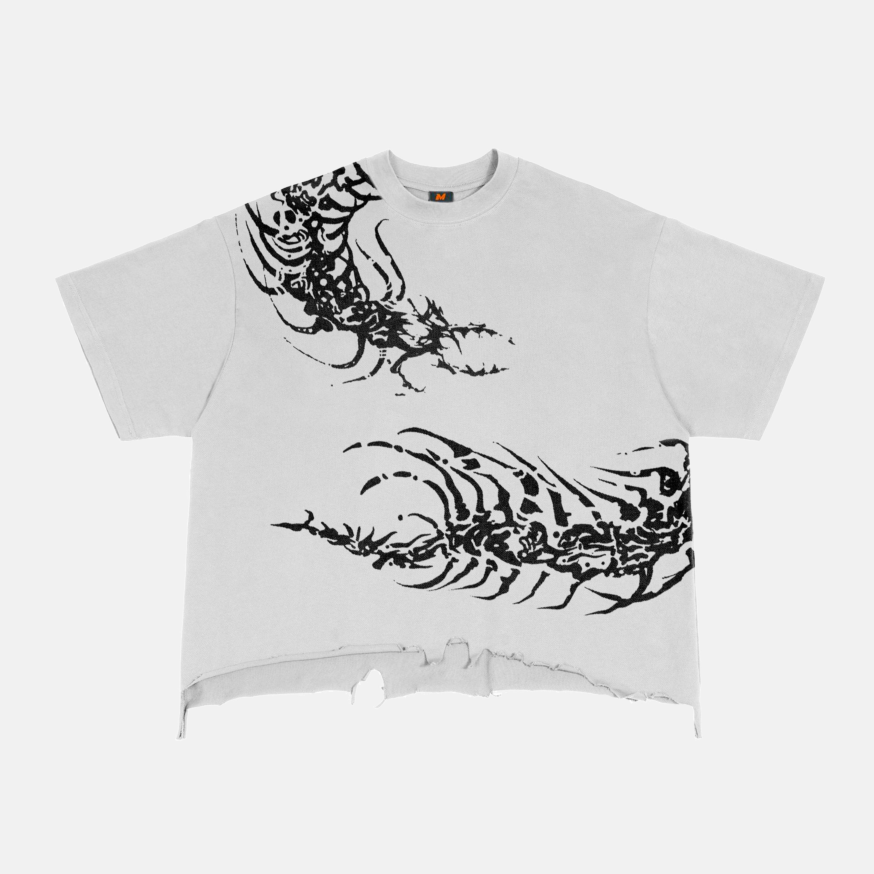 Y2k Dark Centipede Print Graphic Crop Ripped T-shirt