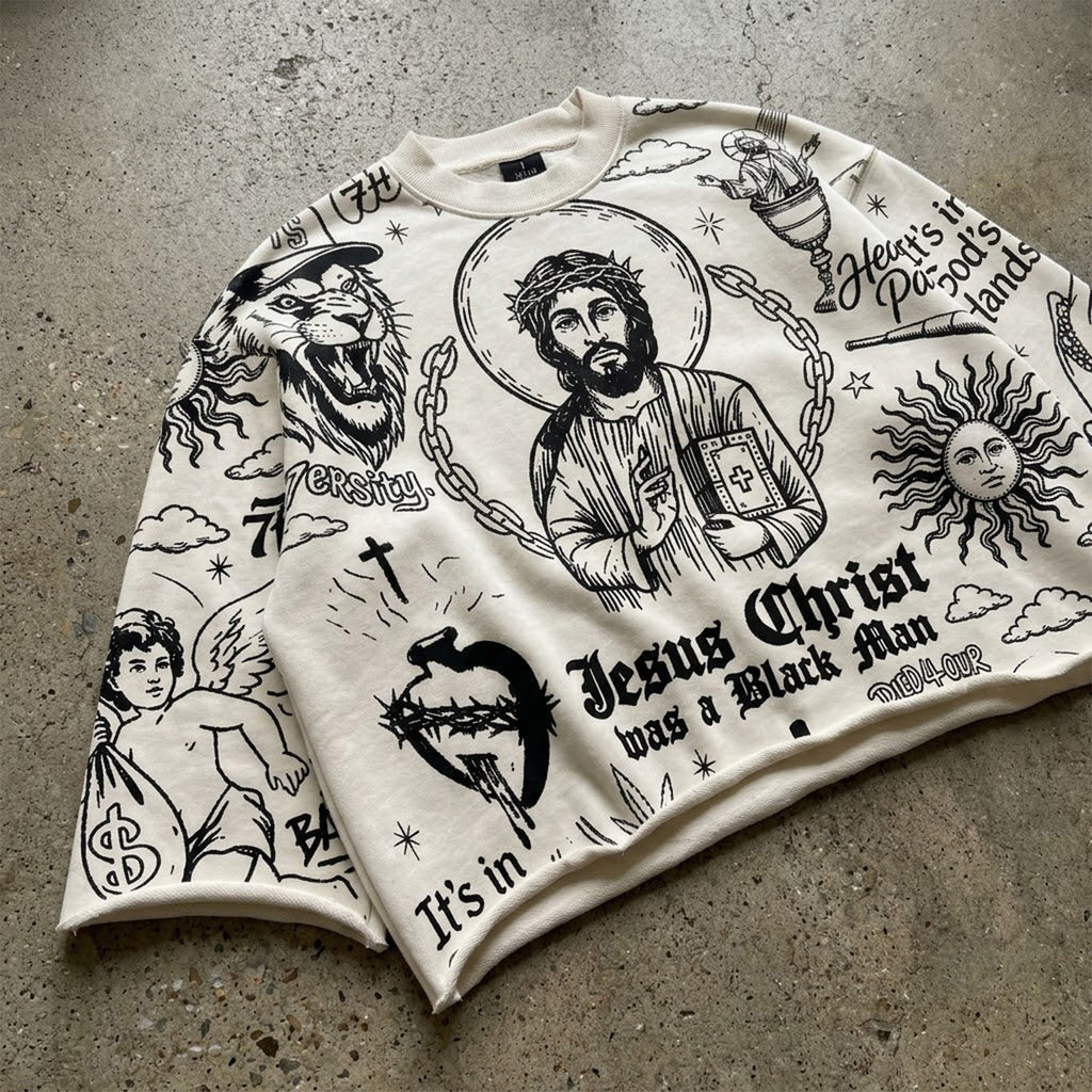 Hip Hop Jesus Graffiti Religion Graphic Boxy Crop Crimped Edge T-shirt