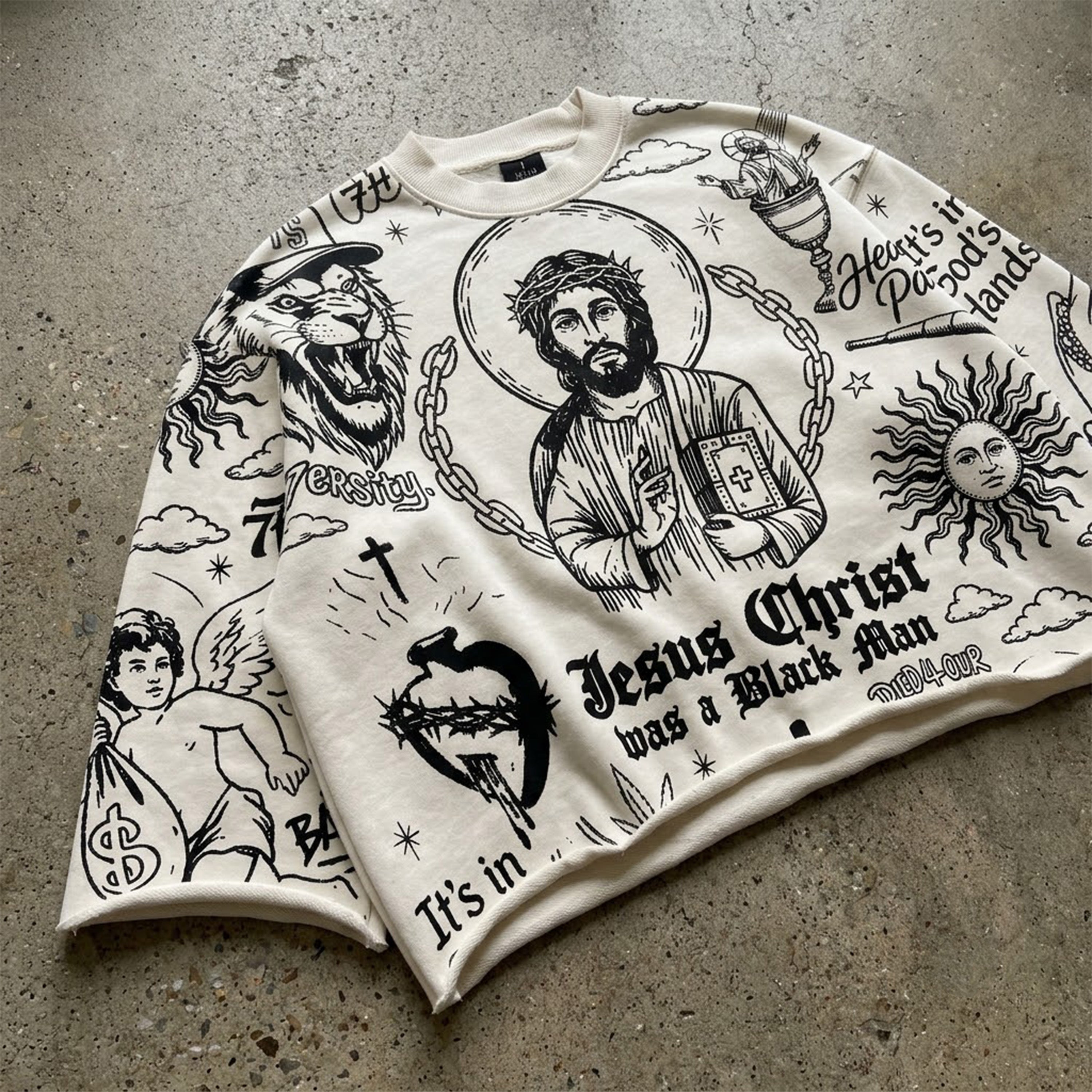 Hip Hop Jesus Graffiti Religion Graphic Boxy Crop Crimped Edge T-shirt