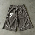 Creative Plaid Patchwork Drawstring Three-quarter Length Basketball Shorts