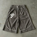 Creative Plaid Patchwork Drawstring Three-quarter Length Basketball Shorts