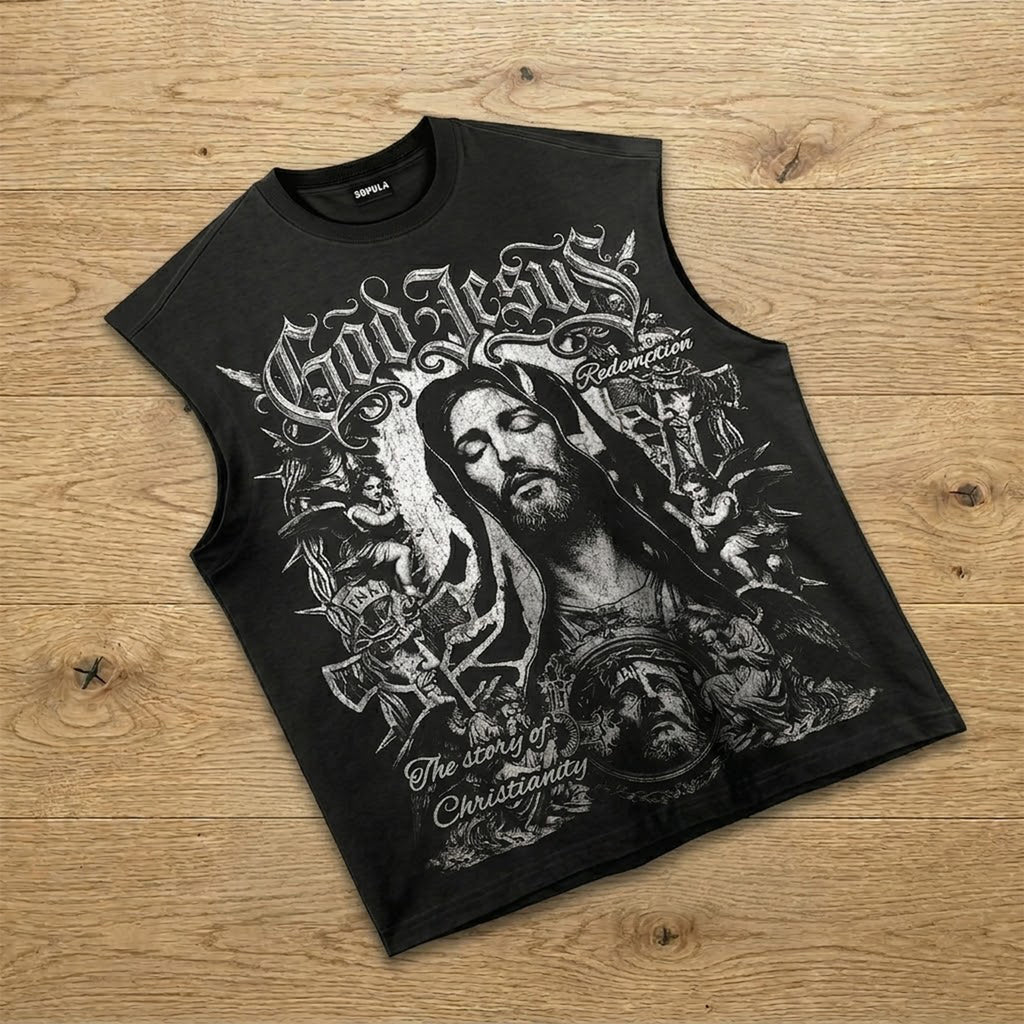 American Street Jesus Christ Statue Graphic Tank Top