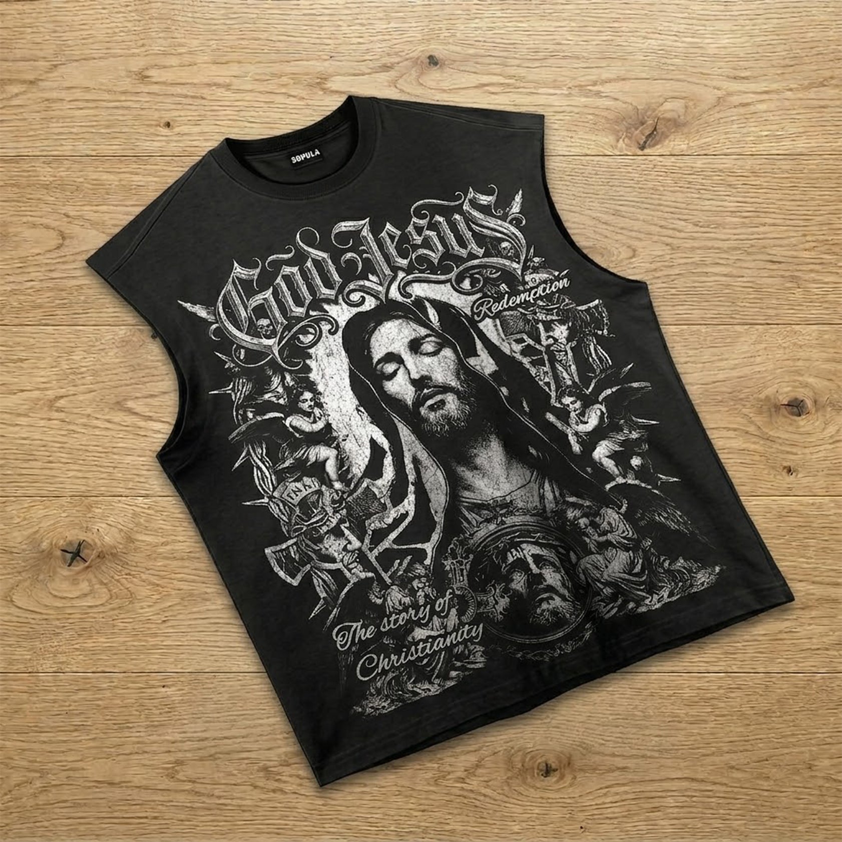 American Street Jesus Christ Statue Graphic Tank Top