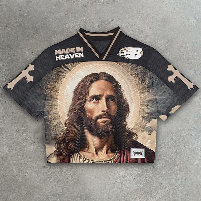Vintage Saint Jesus Made In Heaven Graphics Blokette Blokecore Jerseychic V-neck T-shirt