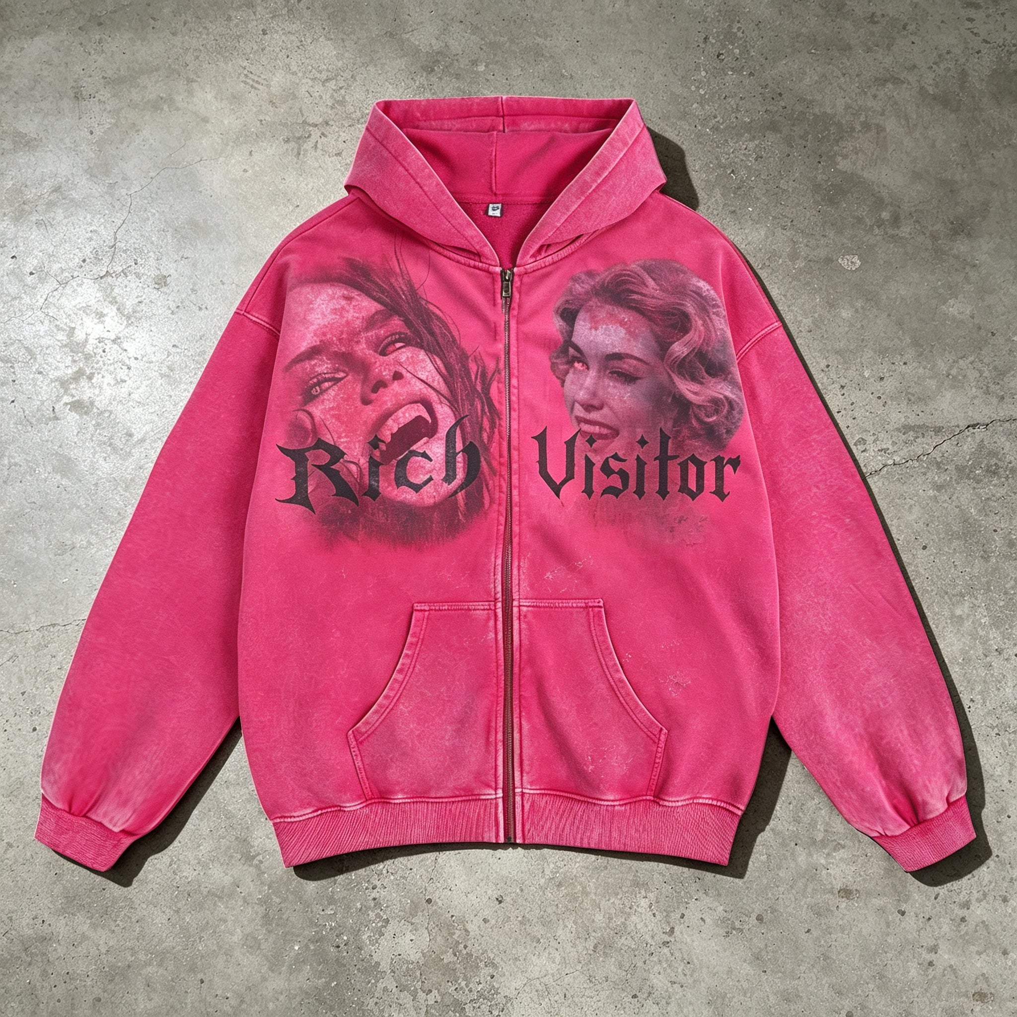 Retro Faded Memorys Jacket Acid-washed  Oversized Zip-up Hoodie