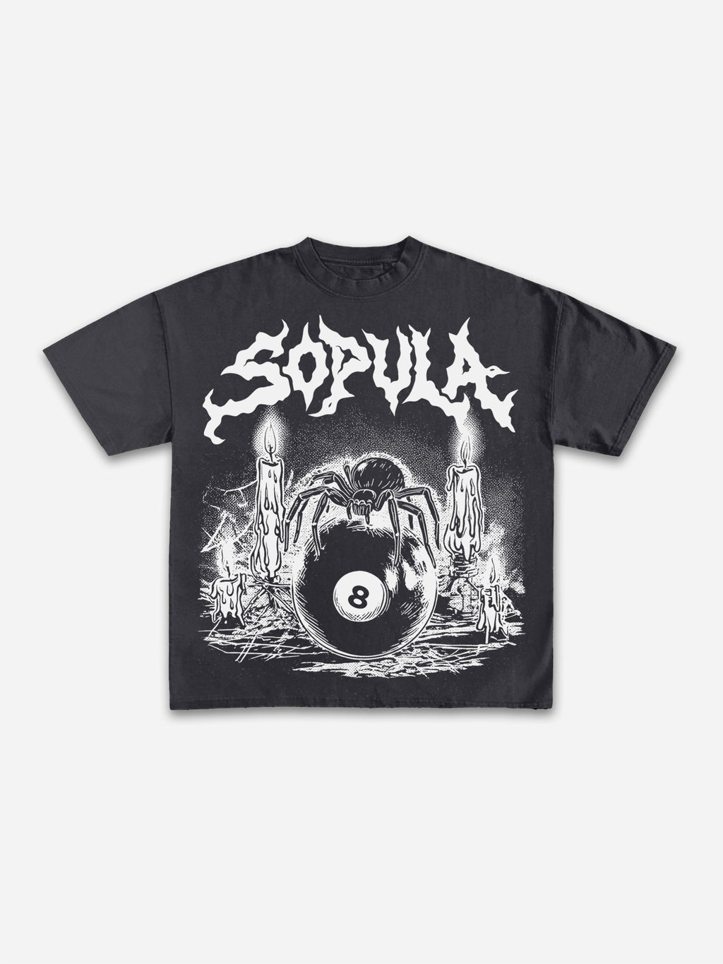 Vintage Gothic Melting Candle Black 8 Spider Graphic Cotton T-shirt