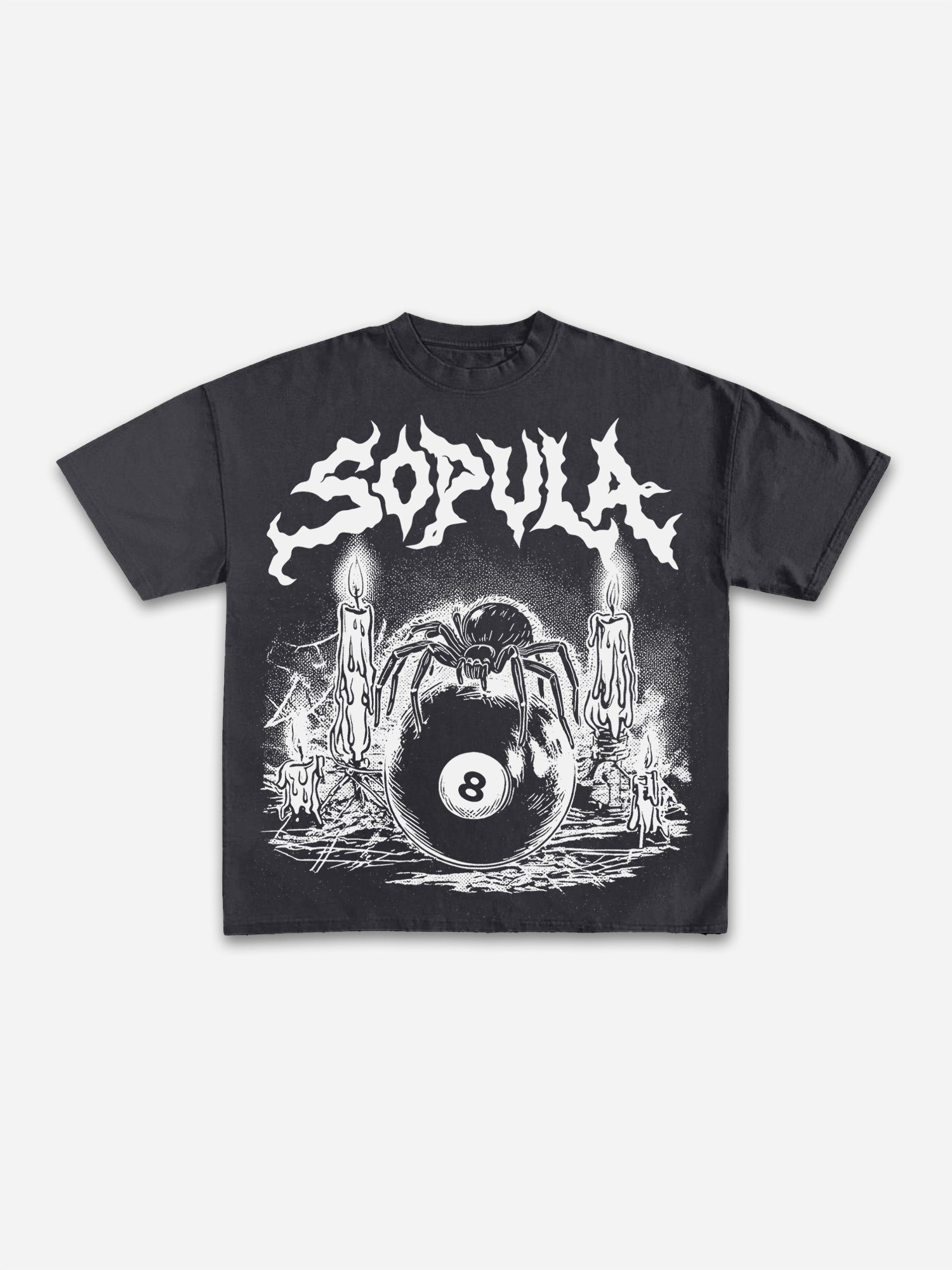 Vintage Gothic Melting Candle Black 8 Spider Graphic Cotton T-shirt