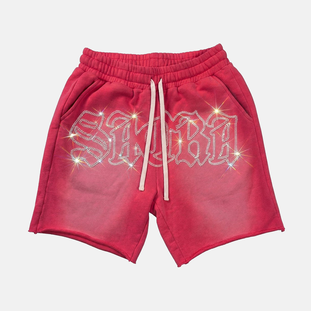 Sacra Angel Prayer Retro Graphic Acid Washed Shorts