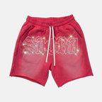 Sacra Angel Prayer Retro Graphic Acid Washed Shorts
