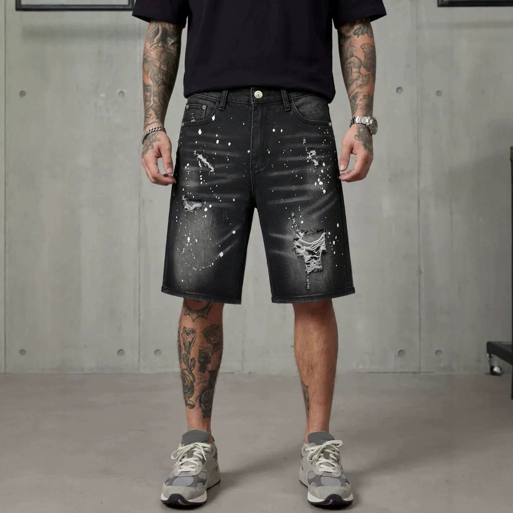 Men's Retro Washed Ripped Denim Shorts