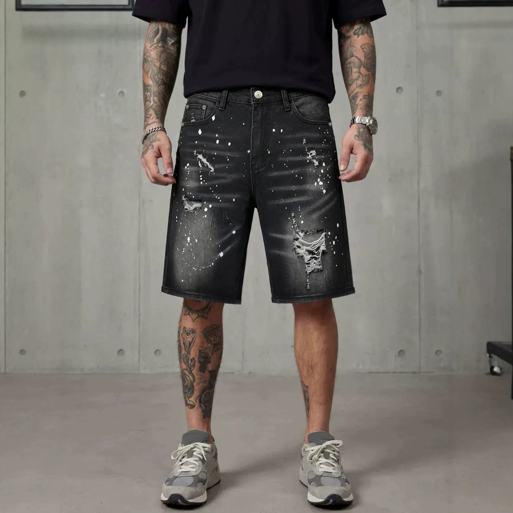 Men's Retro Washed Ripped Denim Shorts