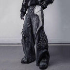 Washed Fringed Patchwork Ripped Lantern Jeans